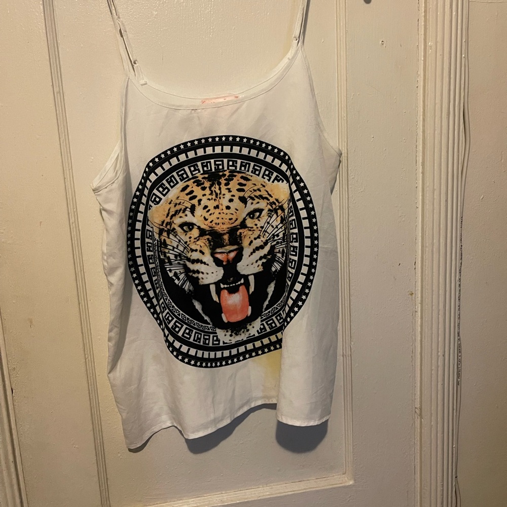 White Leopard Graphic Cami Tank Top